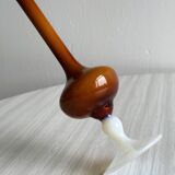 Vintage opaline soliflore vase in two-tone amber and white glass on foot