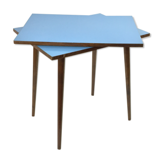 Table à café en hêtre et formica bleu Tchécoslovaquie