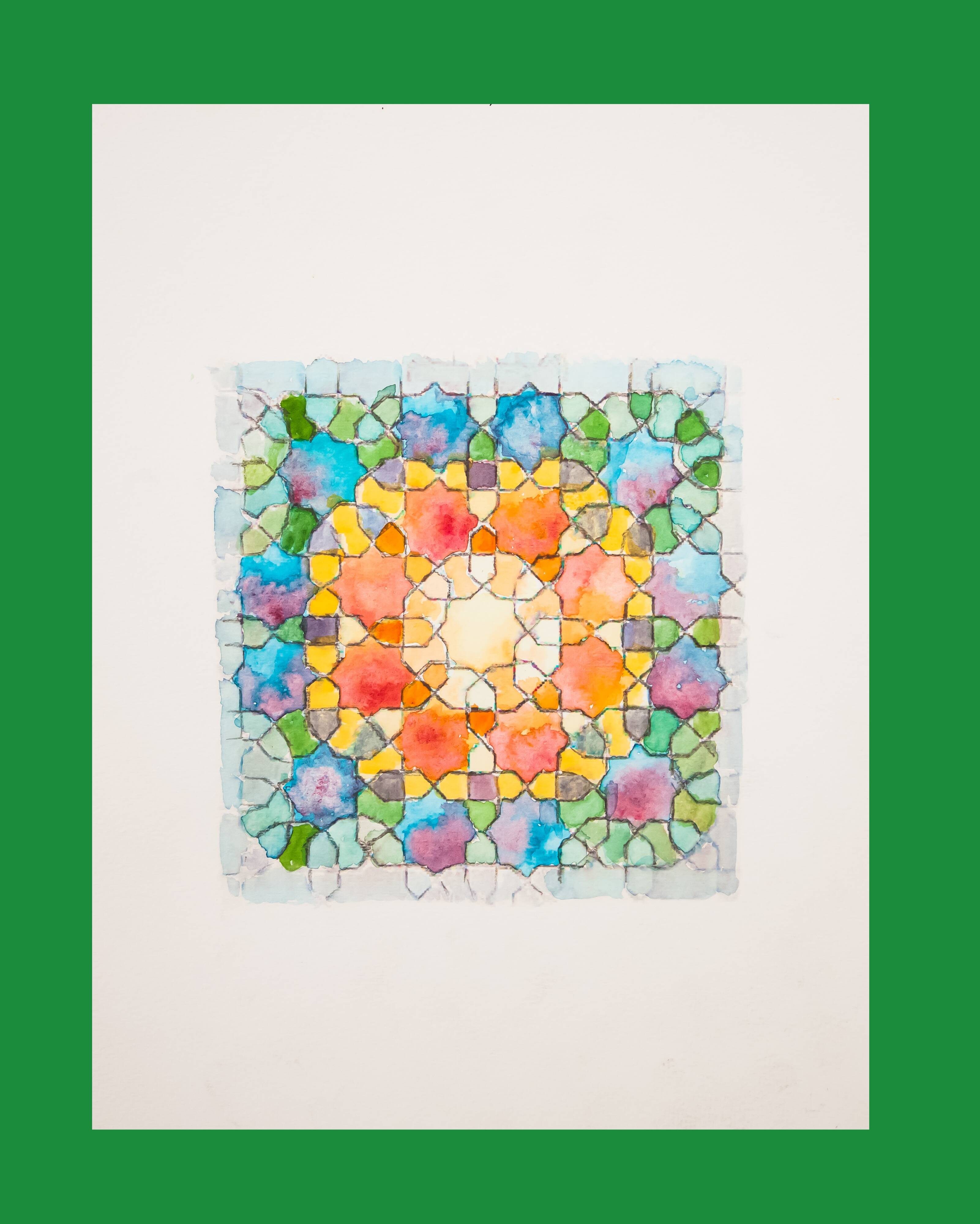 Original acuarela azulejo arabe. Arabic azulejo tile.