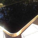 Table basse avec plateau en verre noir relevable et rallonges années 40-50