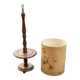 Art Deco floor lamp with wooden shelf and beige floral shade