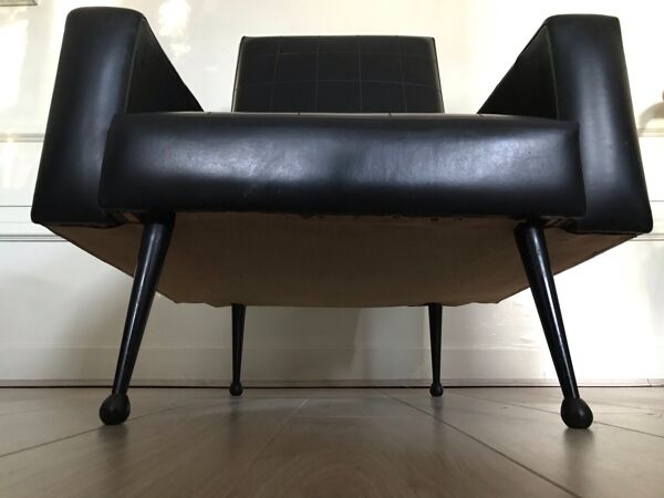 fauteuil Simili Cuir Noir 1970