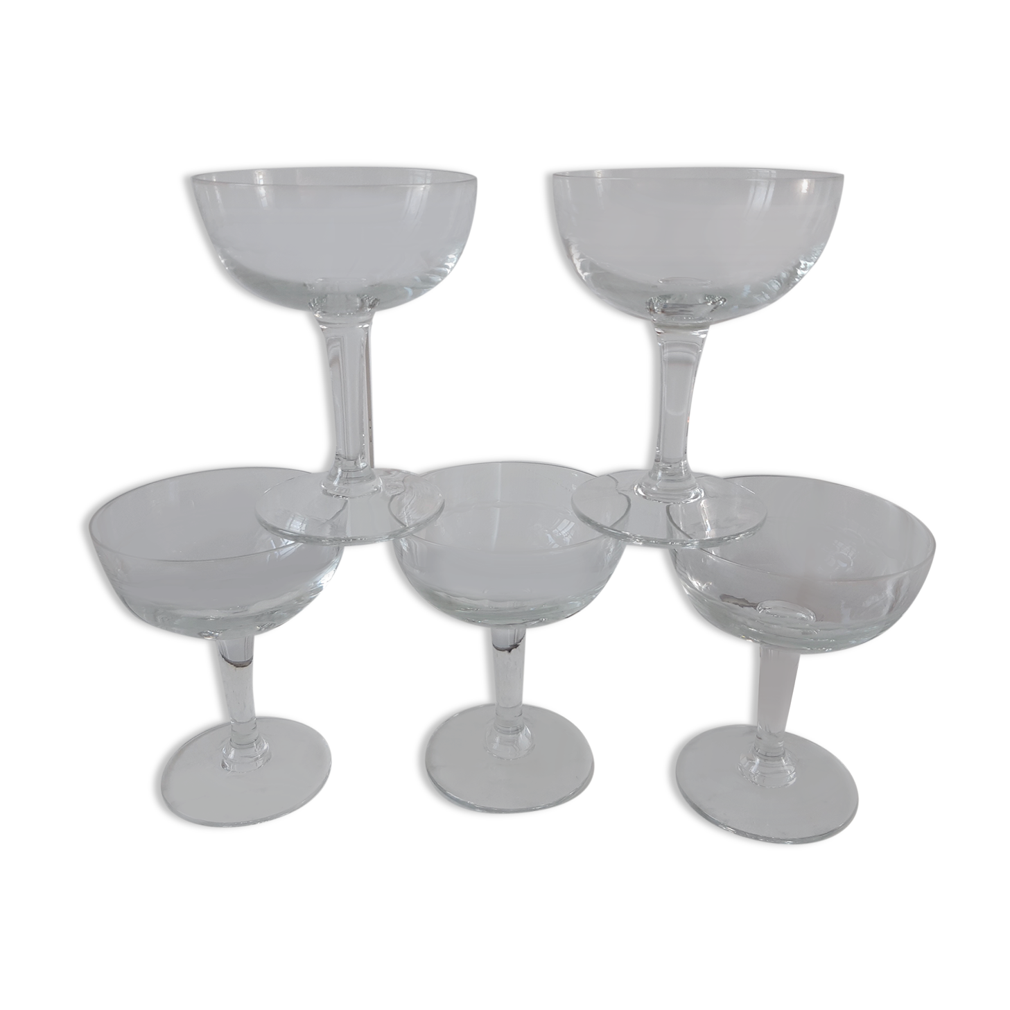 Set of 5 champagne cups engraved in crystal 40s-50s