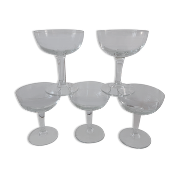 Set of 5 champagne cups engraved in crystal 40s-50s