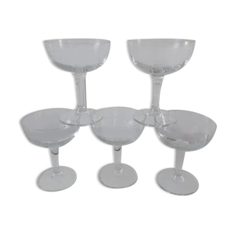 Lot de 5 coupes à champagne gravées en cristal années 40-50