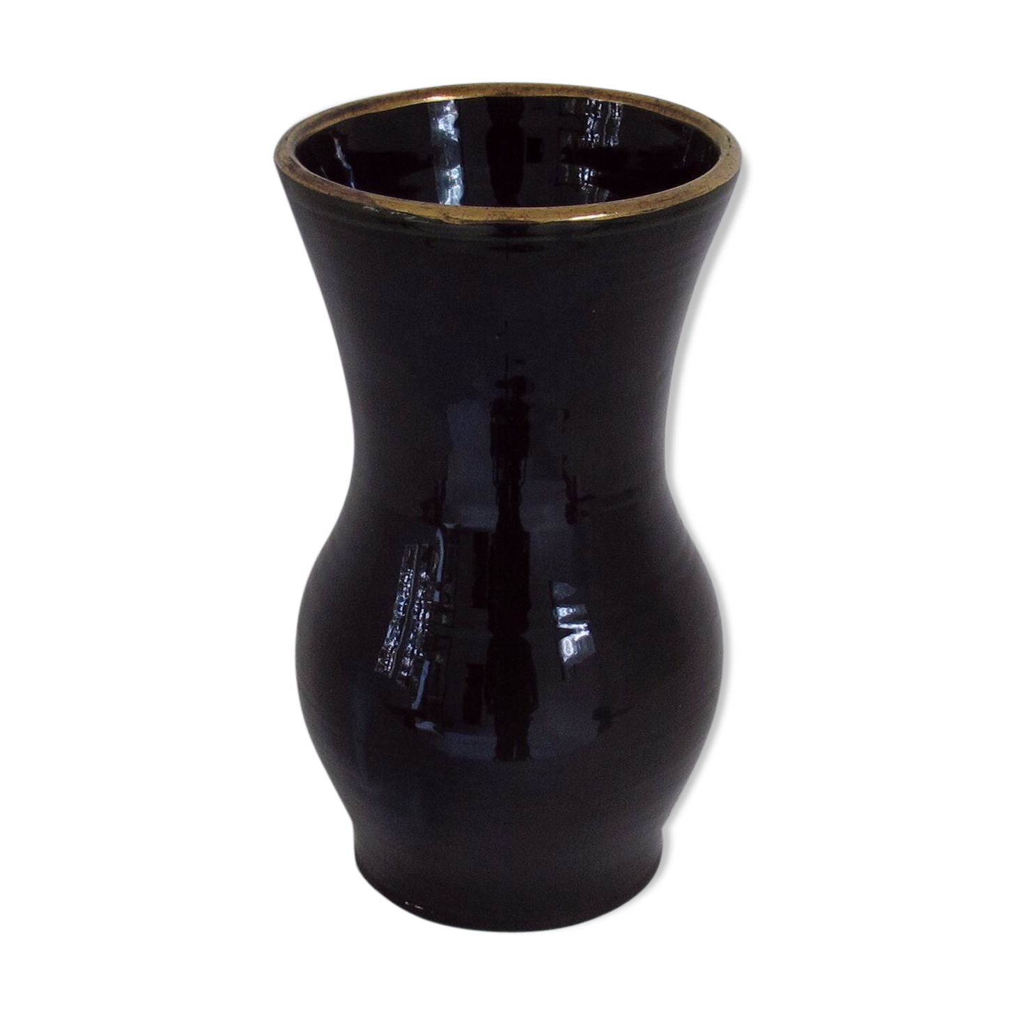 Vase in green enamelled earthenware and gold powder, signed Accolay, 1950-1970