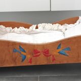Old cradle or rocking bed for doll with bedding - Vintage