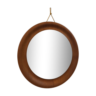 Scandinavian round mirror in teak circa 1960