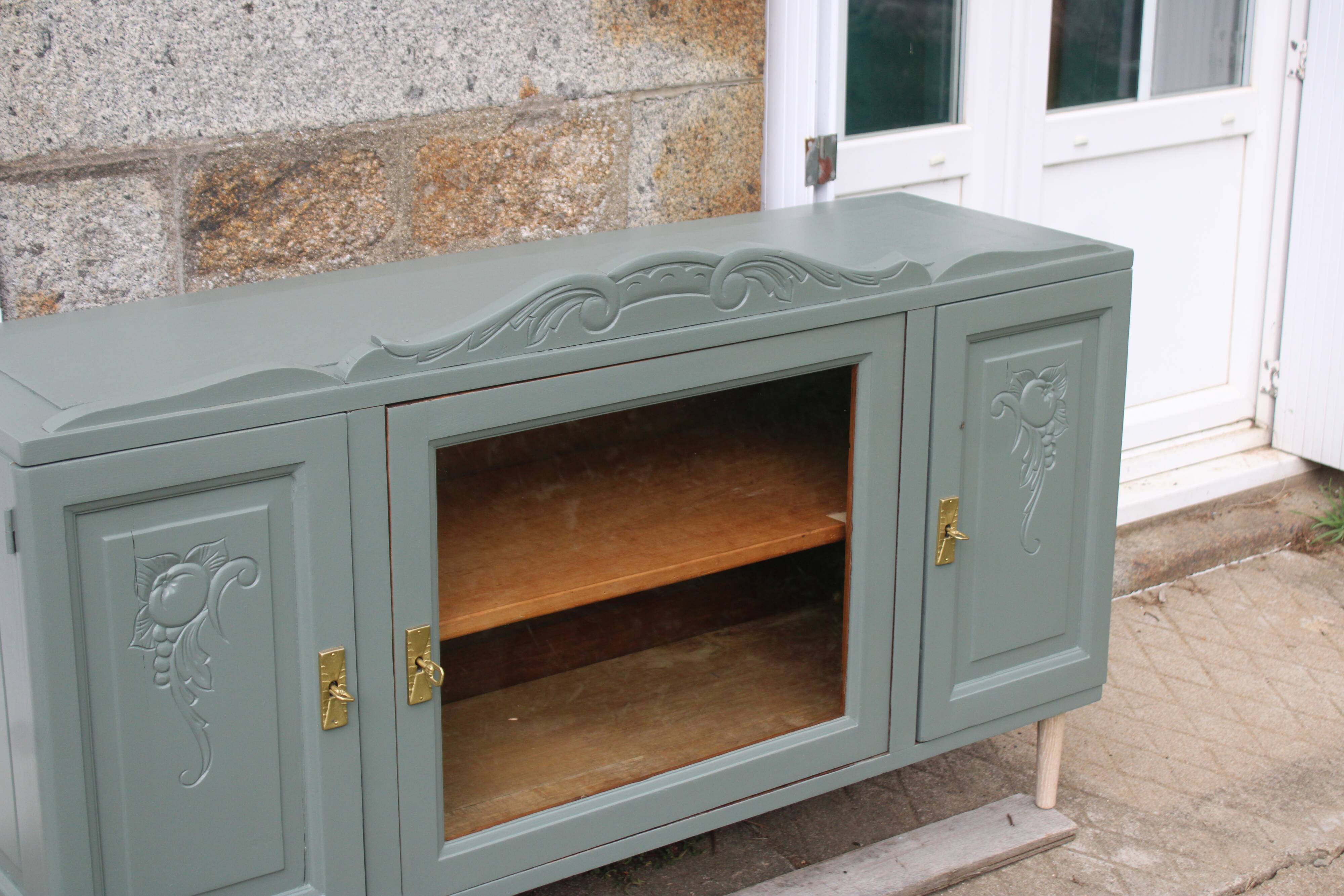 Renovated vintage sideboard with khaki paint – Haussmann chic & bohemian style