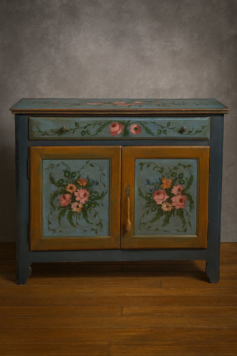 Italy 19th century: Venetian sideboard with hand-painted decorations.