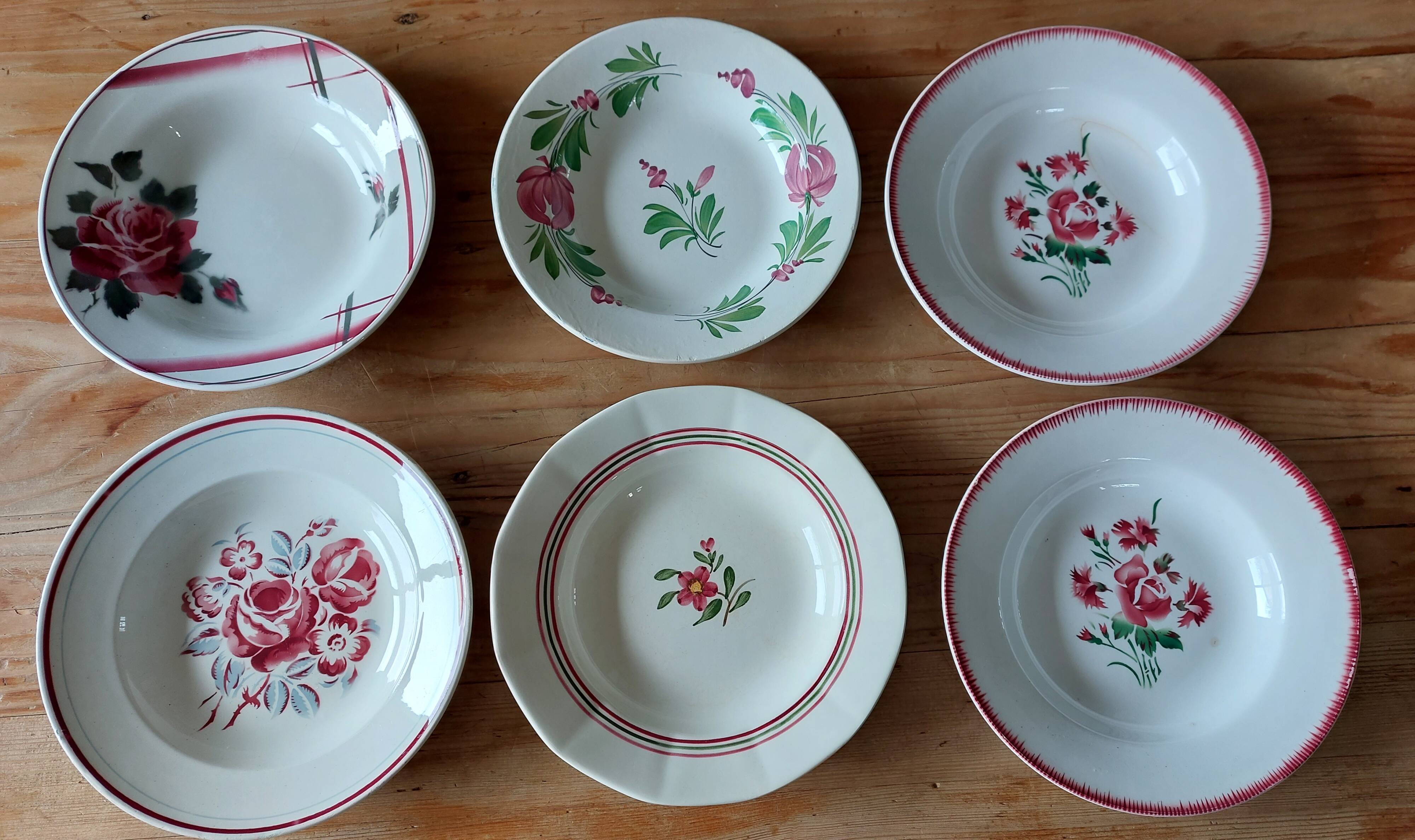 mismatched lot 6 stamped soup plates