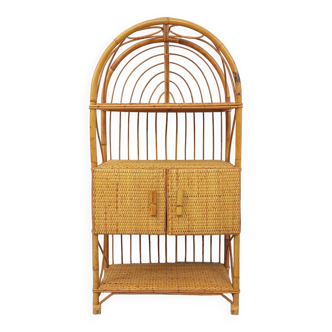 Vintage rattan and woven rattan bookcase shelf from the 60s