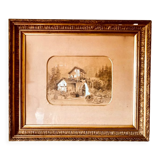 Frame early XX gilded wood water mill signed