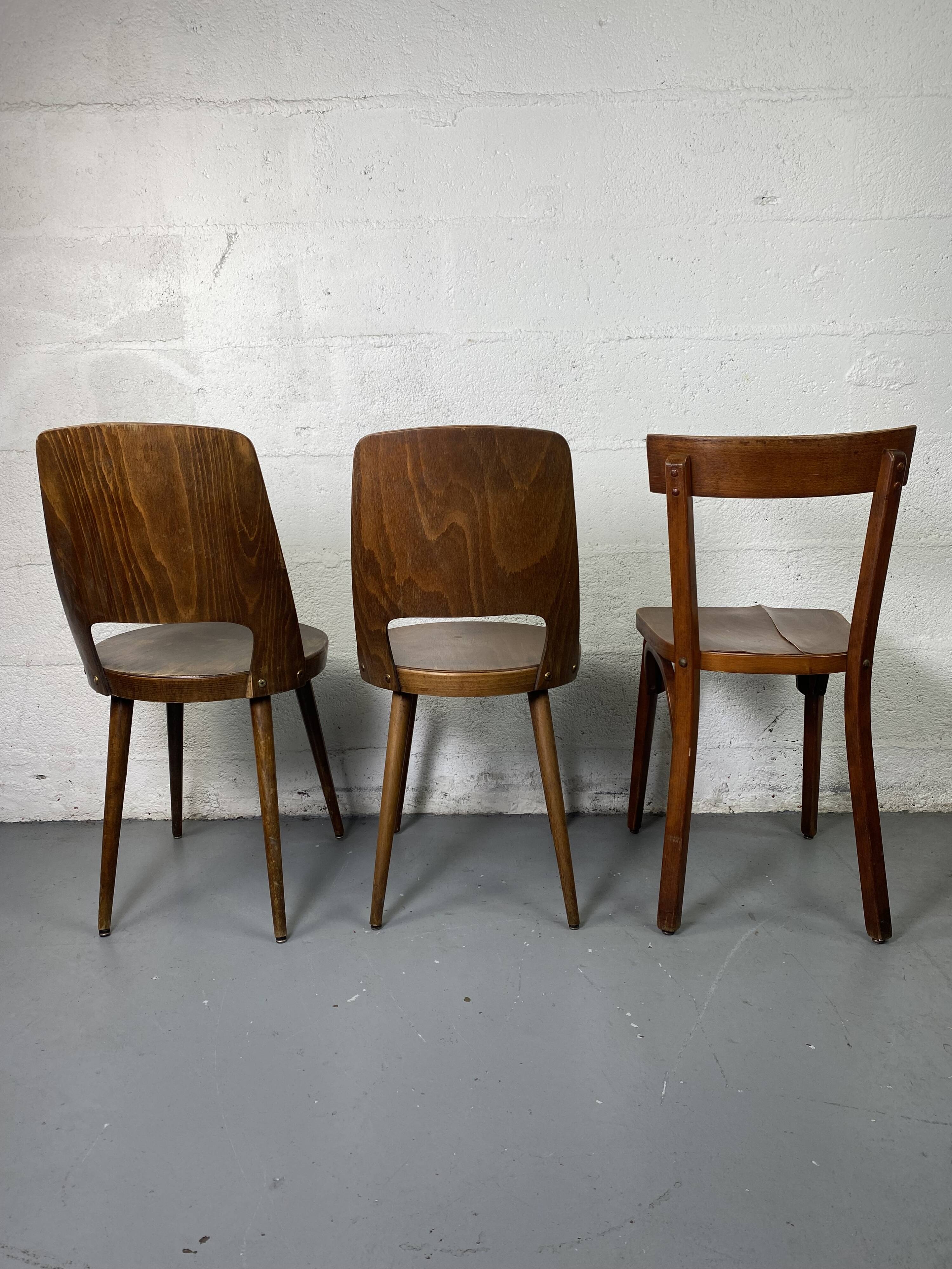 Set of 3 mismatched and damaged bistro chairs