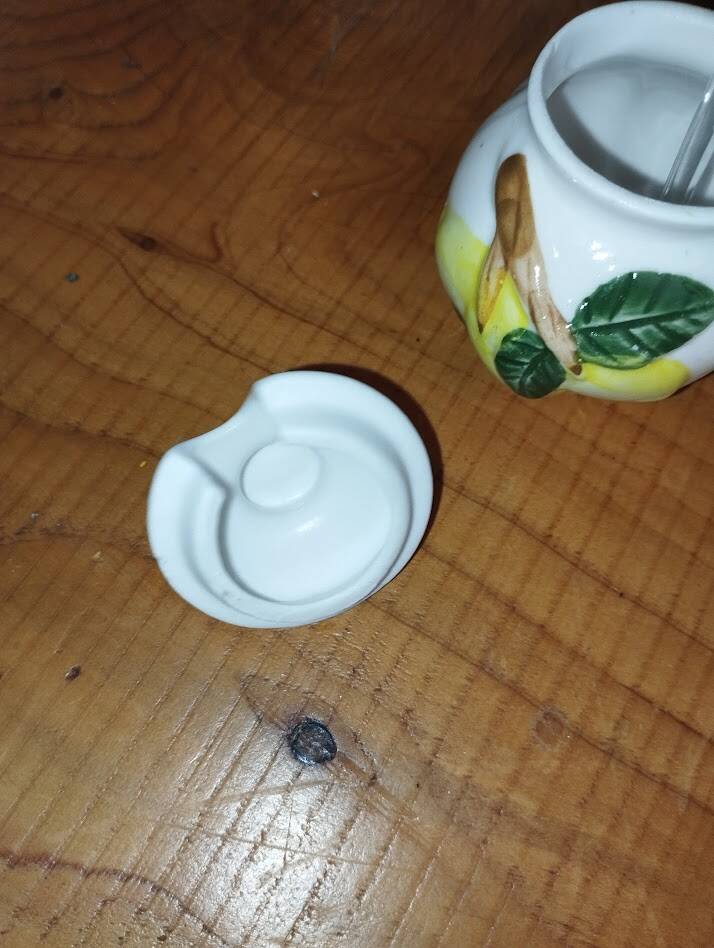 Movilex vintage set with lemons – mustard pot, salt shaker and pepper shaker –