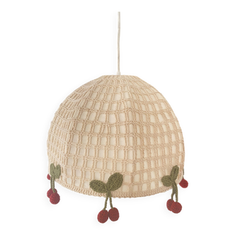 Crochet ceiling lamp suspension with small handmade cherries - vintage
