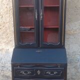 Louis XV style scriban bookcase in black and Basque red patinated cherry wood