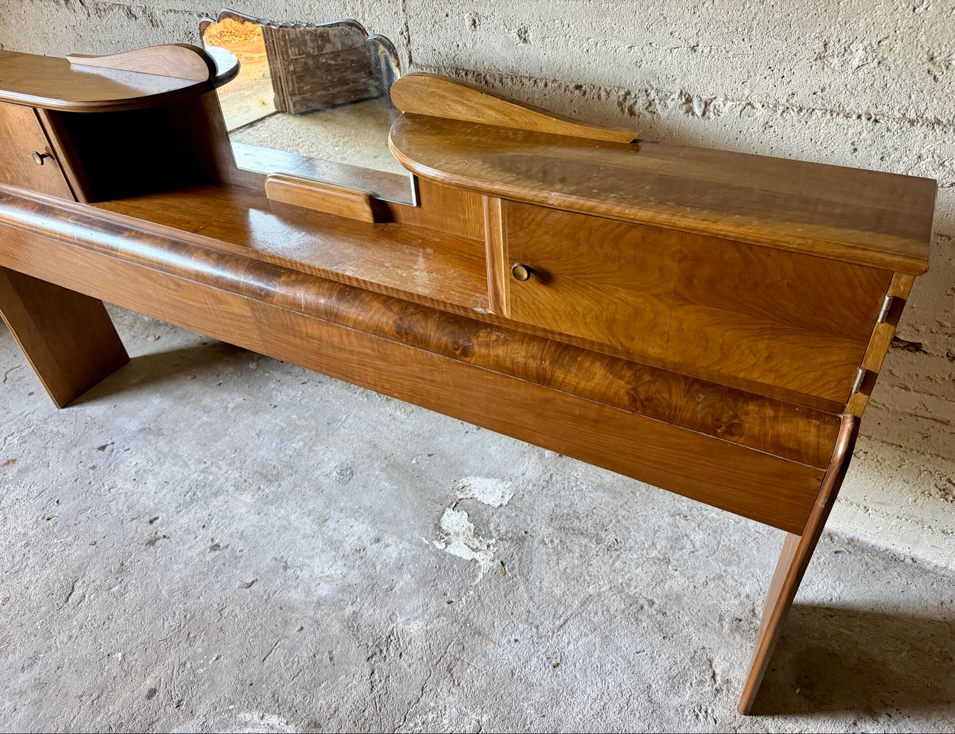 Superb antique/vintage headboard (Art Deco style) walnut burl.