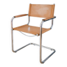 Tubular armchair in Beige split leather and chrome