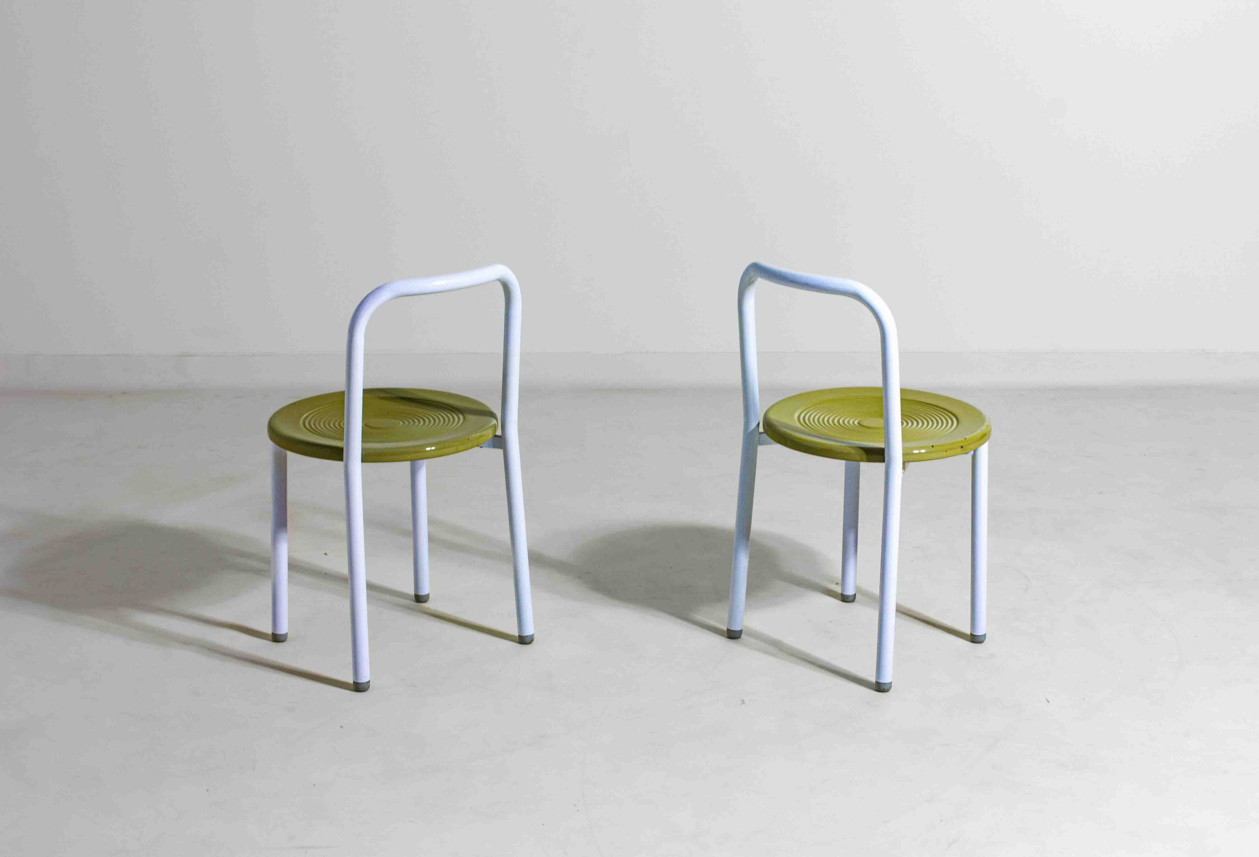 Set of four Italian postmodern metal chairs with sculpted seats, 1980s