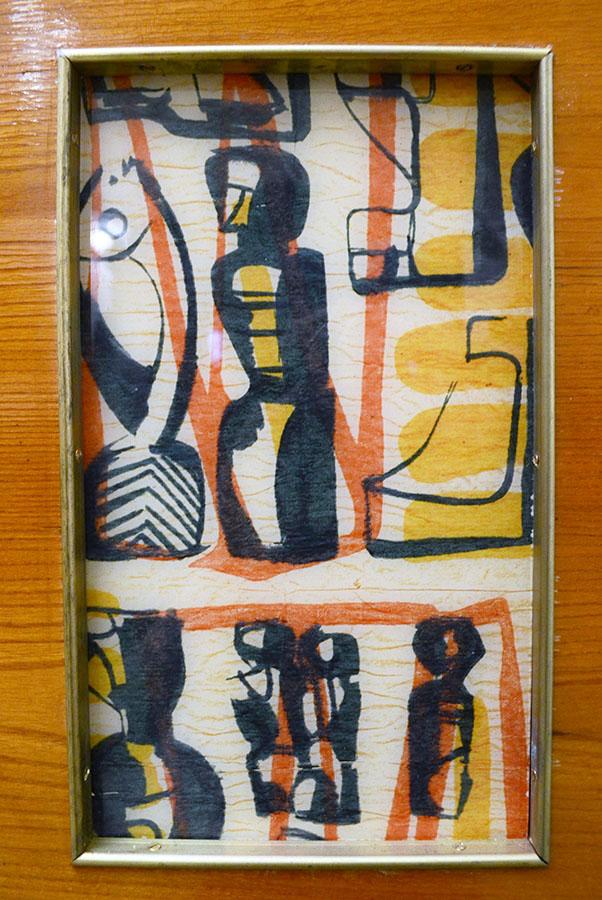 Cabinet and furniture in ash and painted glass, Italy, 1950