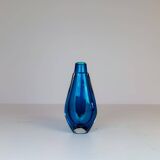 Pair of heavy crystal vases by Orrefors Mid-Century Modern by Sven Palmqvist, light blue.