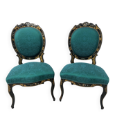 Pair of Napoleon III chairs in black lacquered wood, 19th century.