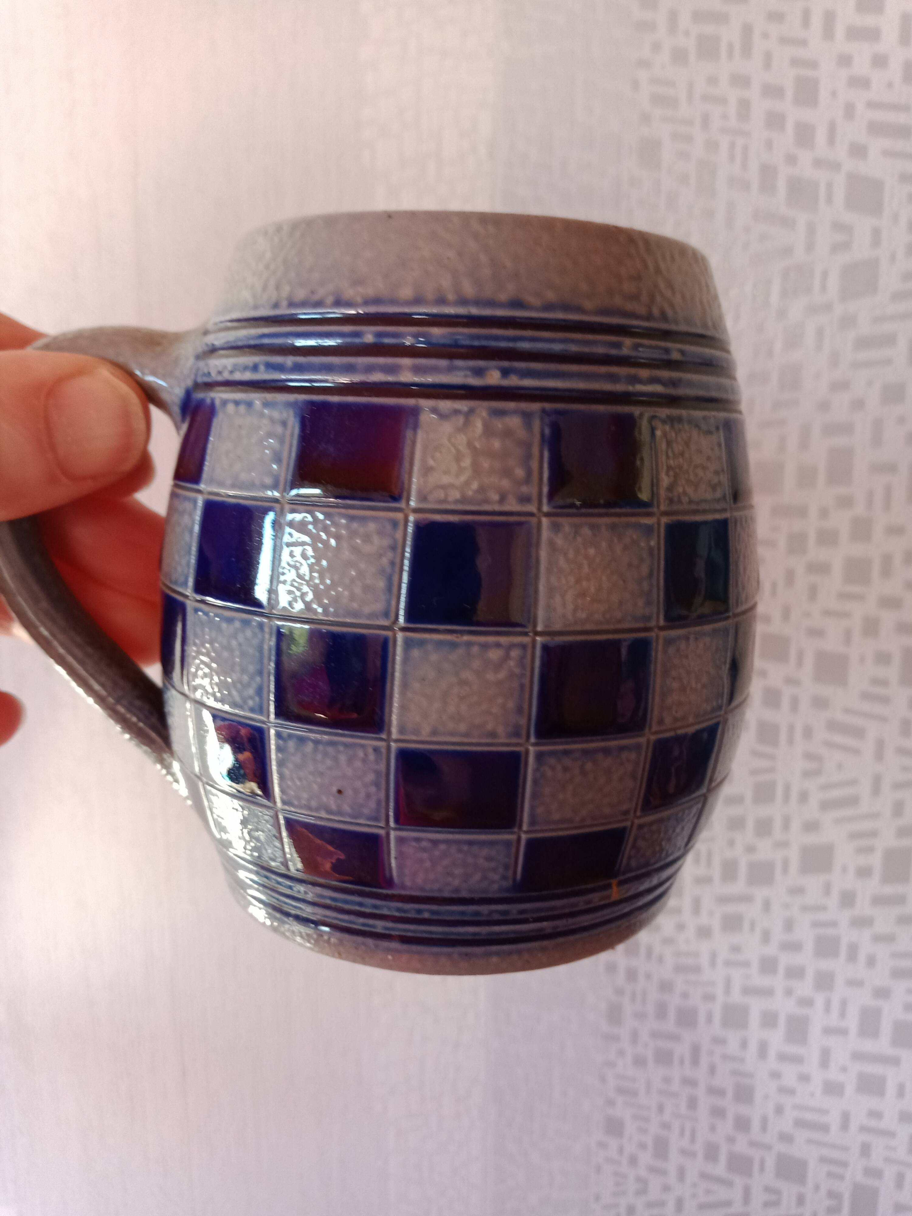 Lot 6 chopes - Grès d'Alsace - Damier bleu cobalt - Betschdorf V. SHMITTER