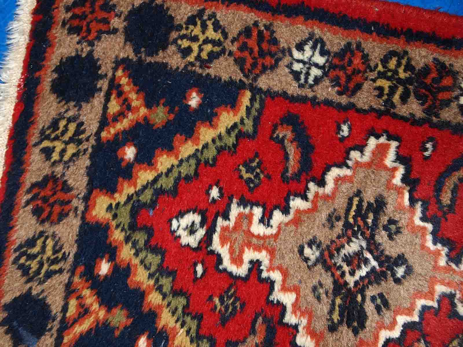 Vintage Persian Carpet Hamadan handmade 1.4' x 1.9' (42cm x 60cm) 1970s, 1C755