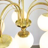 Vintage Golden & Opaline Glass 5-Arm Chandelier, 70s