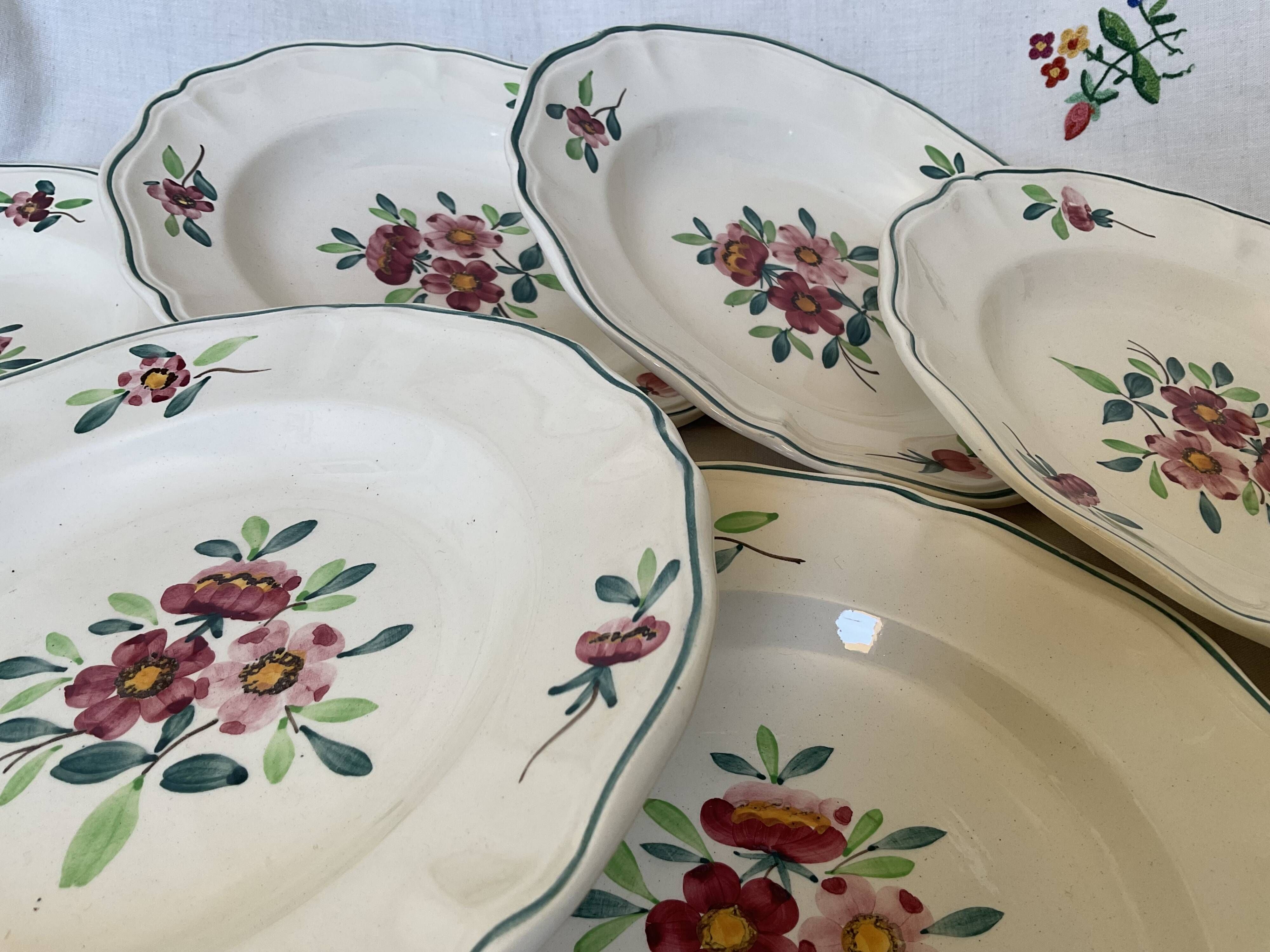 6 old soup plates, Sarreguemines, Amazona model, 1910
