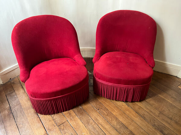Paire de crapauds Napoléon III en velours rouge, XIXe