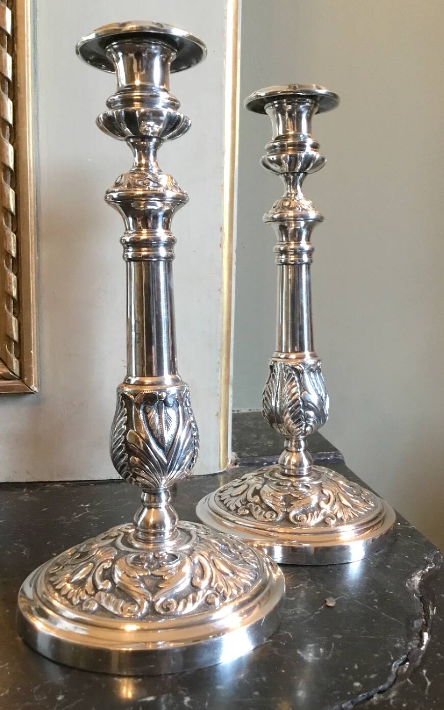 Pair of silver-plated candlesticks