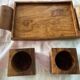 6 cube egg cups on tray with handles Olive wood Vintage 1970