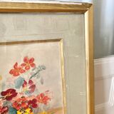 Grand tableau Aquarelle encadrées fin 19e siècle motif panier de fleurs