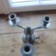 Vintage tin chandelier with 3 lights – Antique stamped candelabrum – H 20 cm