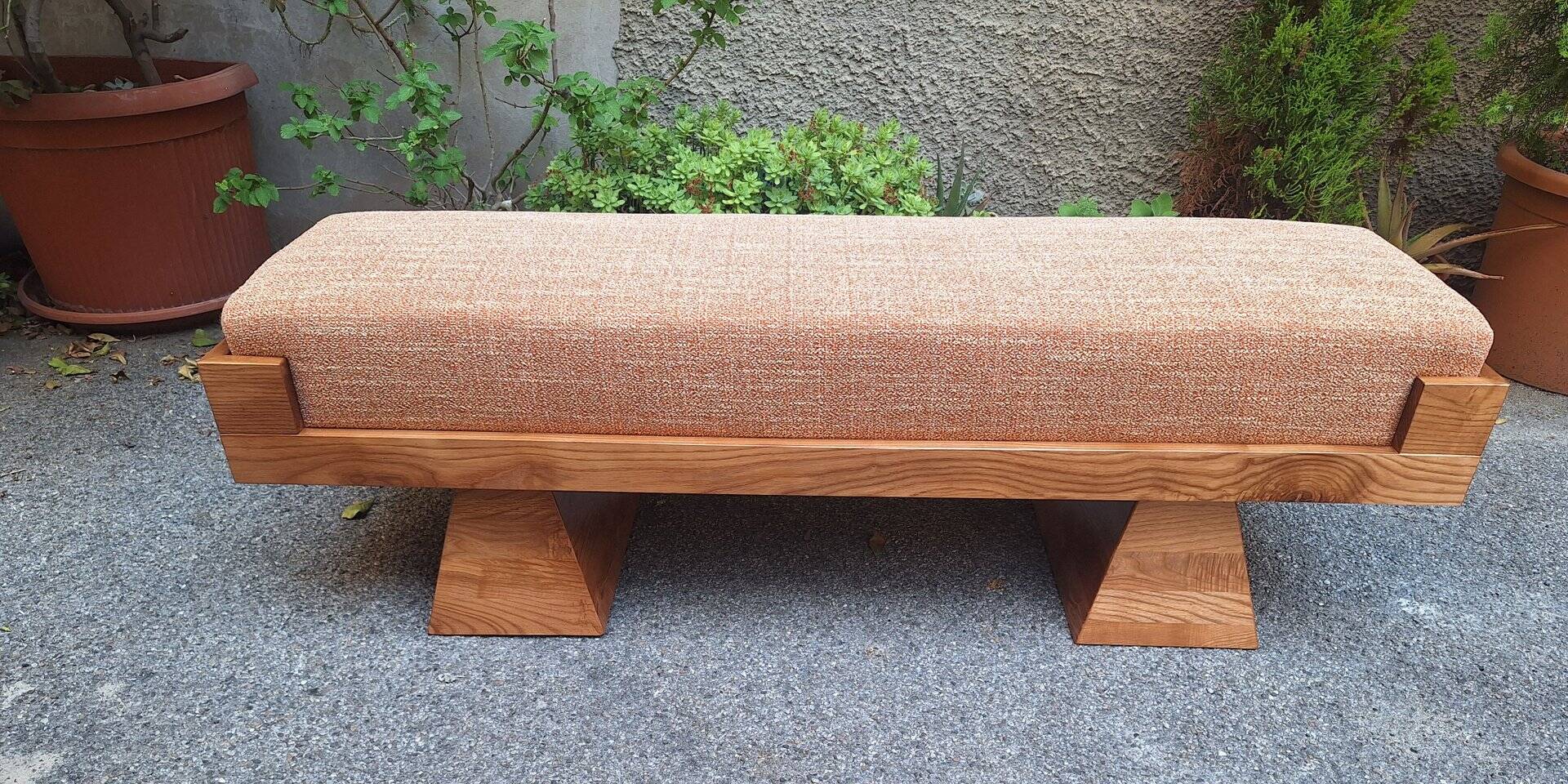Bench with Pyramid Legs and Stain-Resistant Multi-Color Fabric from Artigianato Italiano, 2000s