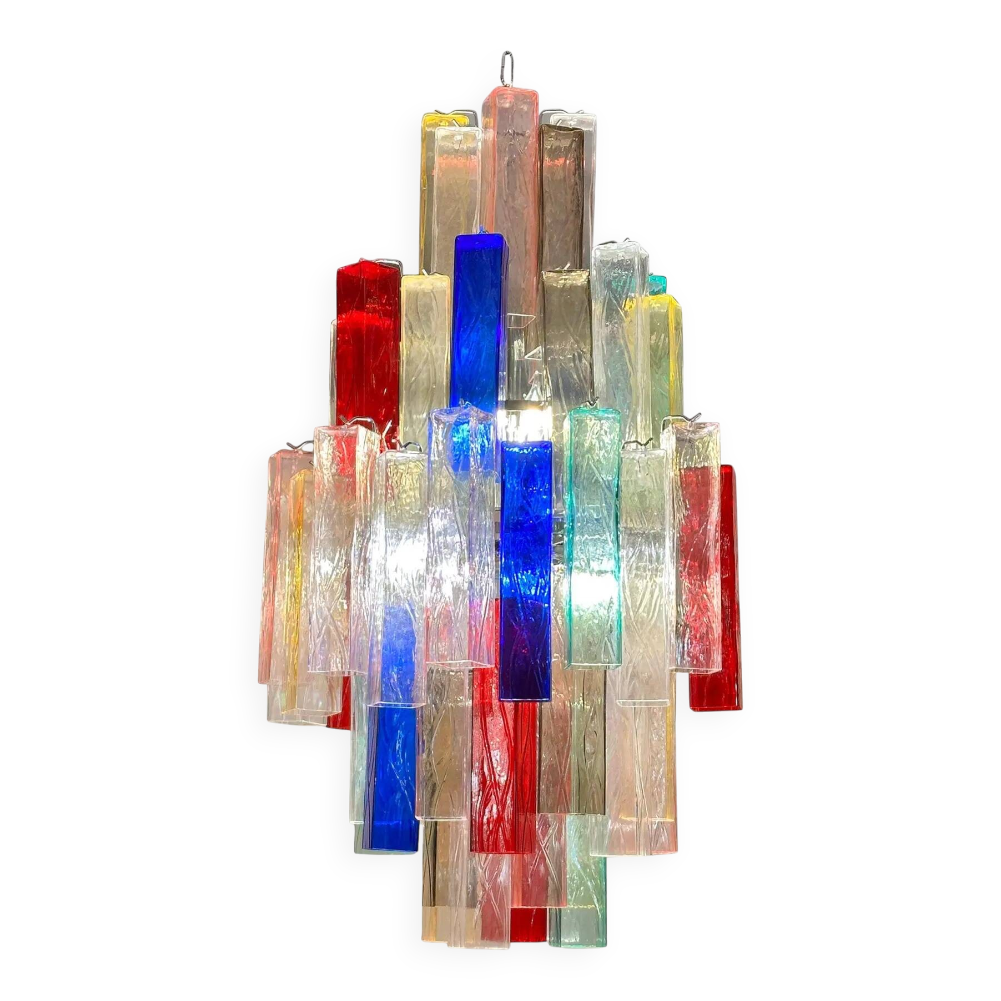 Contemporary Multicolour “Square Bark” Murano Glass Chandelier