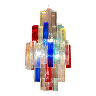 Contemporary Multicolour “Square Bark” Murano Glass Chandelier