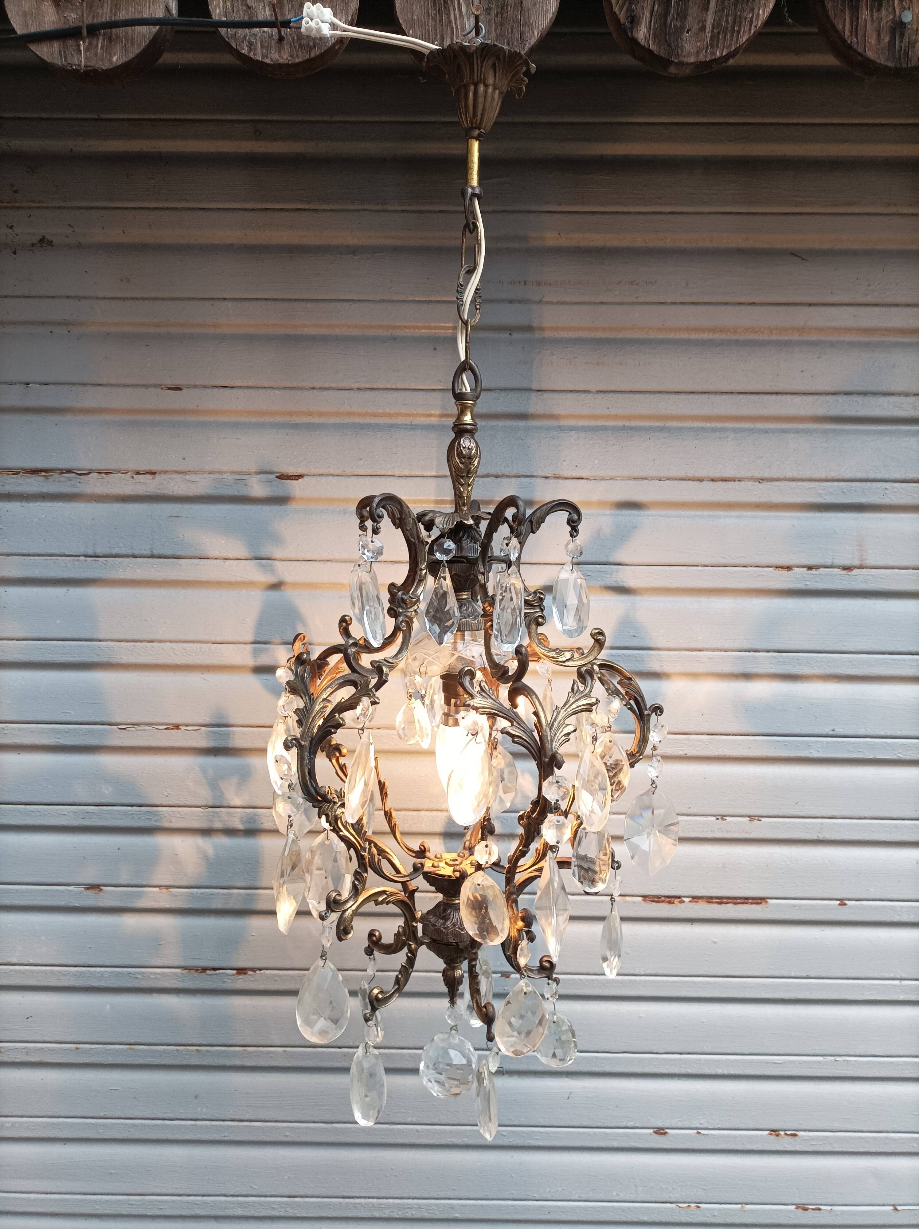 Rare old chandelier / lantern in patinated bronze, Louis XV style / working condition
