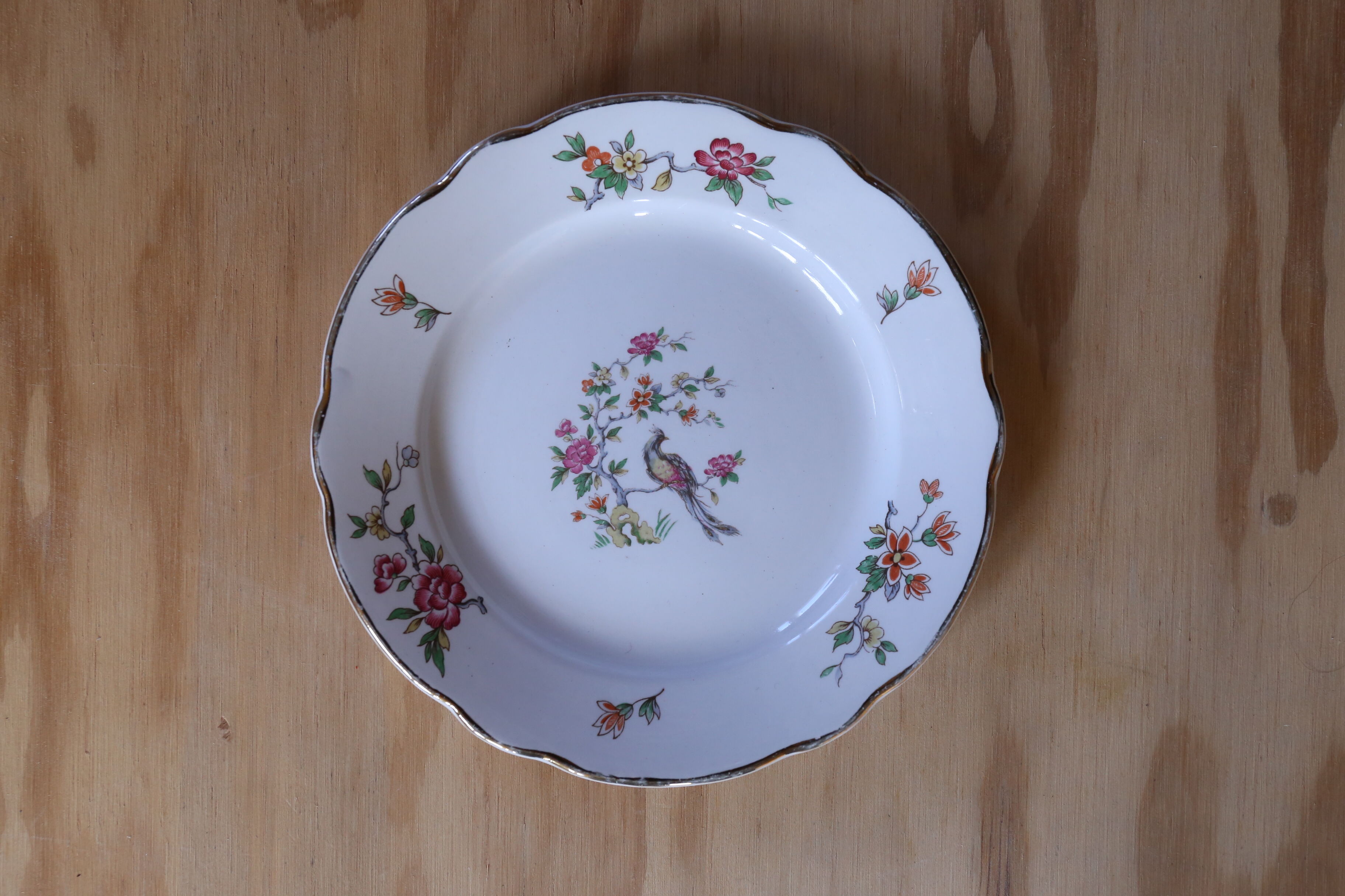 3 small plates vintage flowers and bird Digoin and Sarreguemine