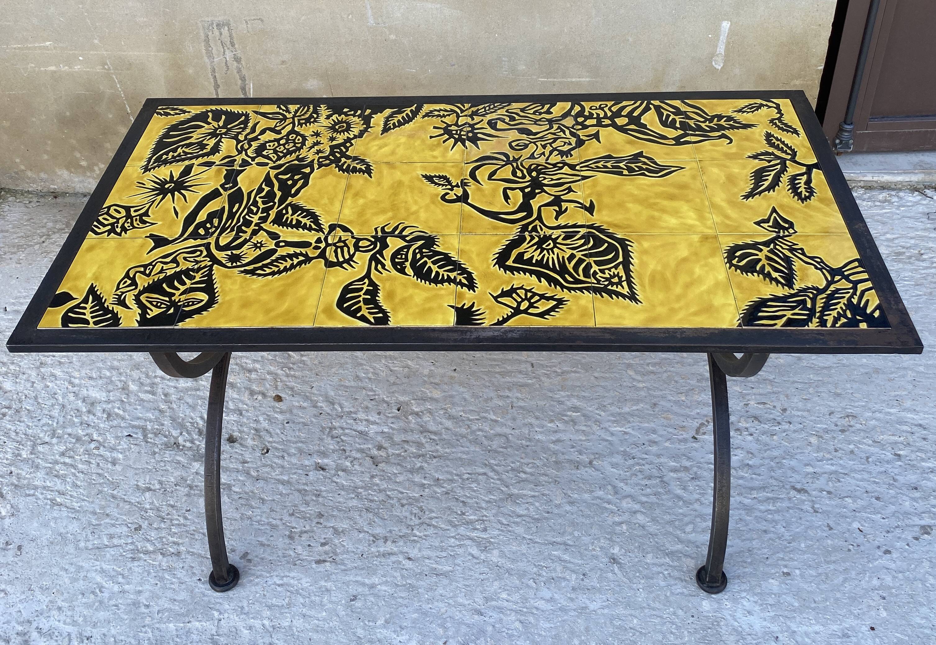 Jean Lurçat at Saint-Vincent Coffee table in wrought iron 1950