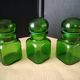 3 pots, flacons en verre vert, années 70