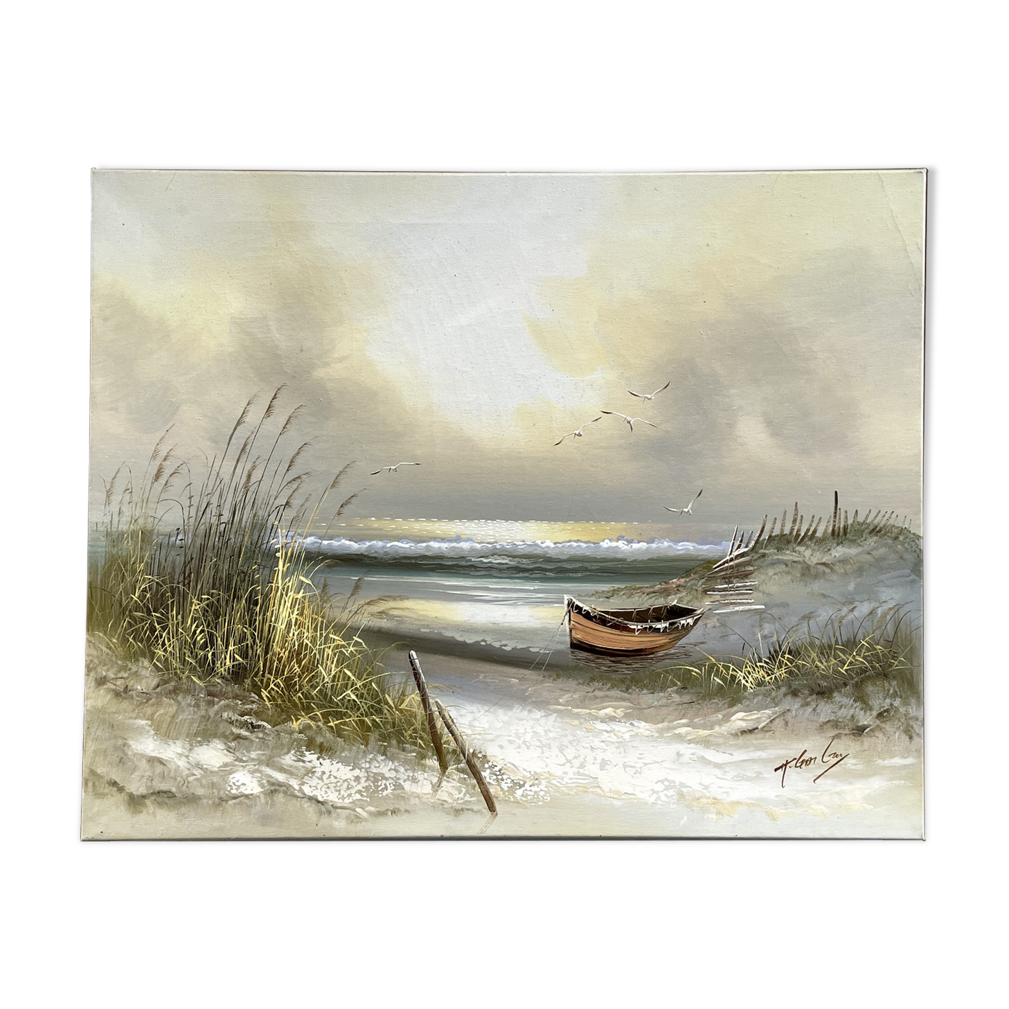 Seascape boat dunes of Sauveterre, Vendée - signature to identify, twentieth