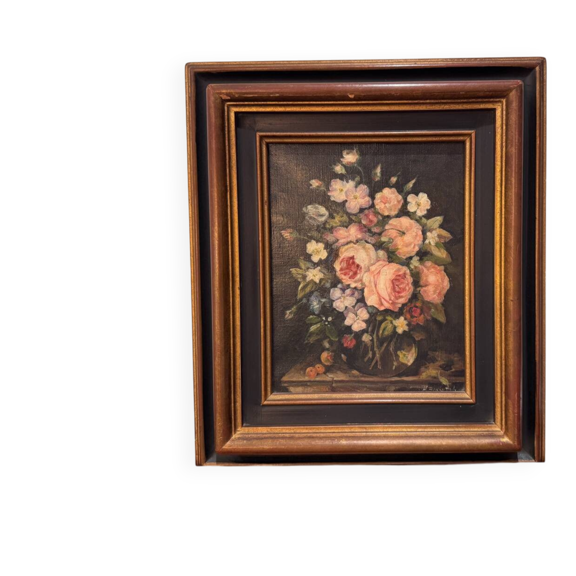 Oil on canvas by Henri Bonhotal - floral still life