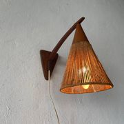 Teak wall lamp with natural ropes by Ib Fabiansen for Fog & Mørup, 1960s, Denmark.