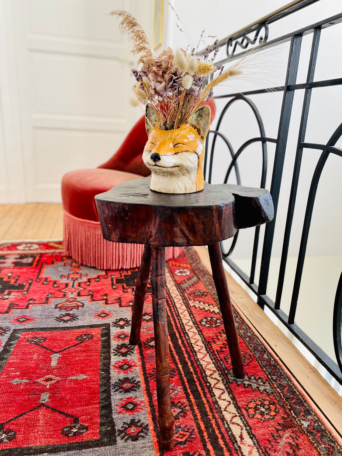 Rough wood tripod stool ethnic style