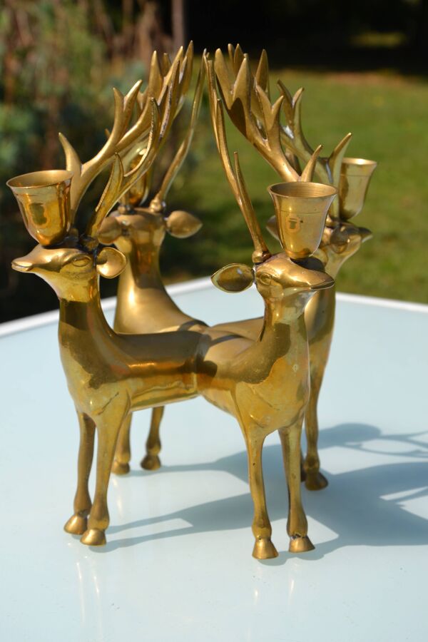 Ancien bougeoir cerf en laiton