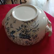 antique soup tureen Terre de Feu 1920/1930 with a decoration of birds and insects
