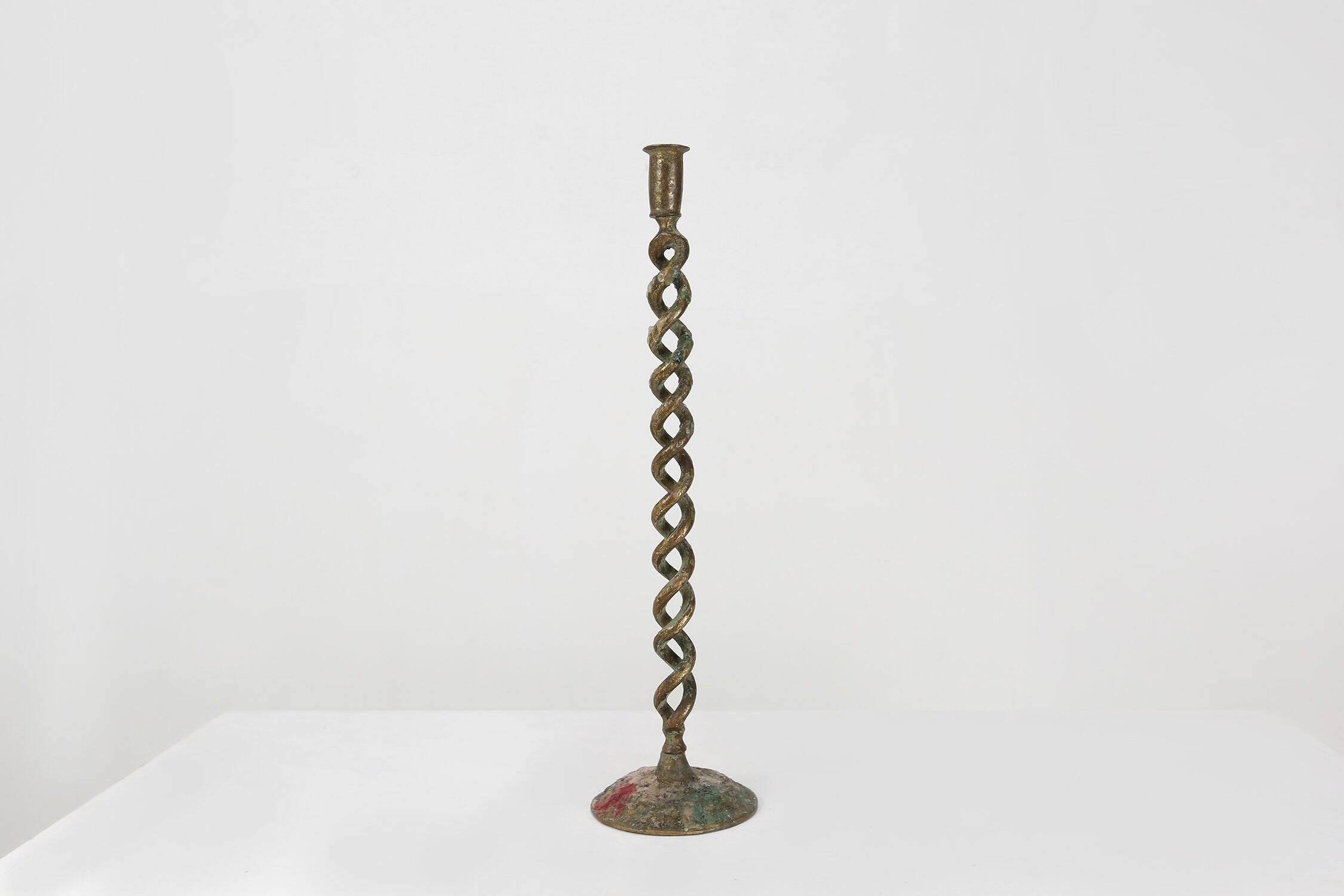 Grand bougeoir ouvert en métal Barley Twist du milieu du siècle, années 1920